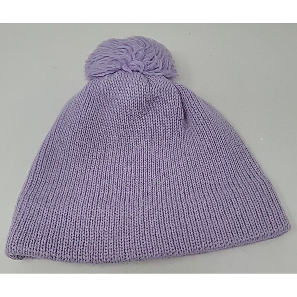 VINTAGE Meister Beanie Hat Cap One Size Knit 100% WOOL Solid Purple Pom Pom - Picture 2 of 4